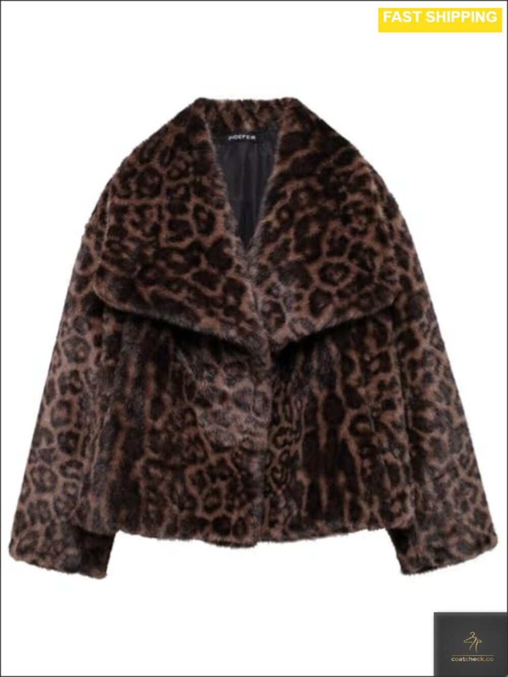 Cropped Faux Fur Jacket Leopard Printed Open Front Shaggy Winter Coat